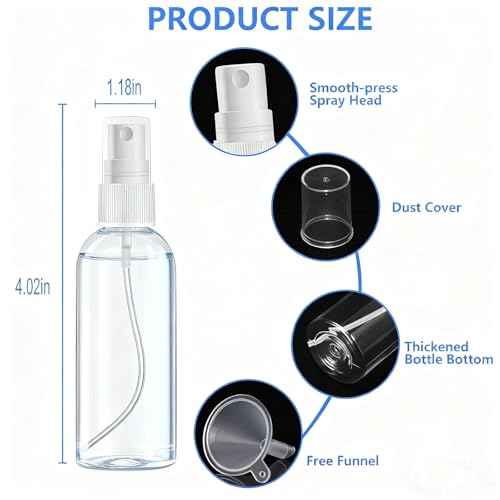 4 Pack 1 Oz (30ml) Mini Spray Bottles Clear Travel Size Spray Bottles Leak Proof with Funnels and Labels
