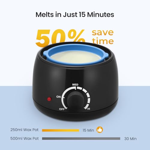 Waxing Kit for Women, Hard Hot Wax Kit for Hair Removal, At Home Waxing Kit for Bikini & Underarms & More, Sensitive Skin, Precise Temp Control, 250ml Compact Single Person Use