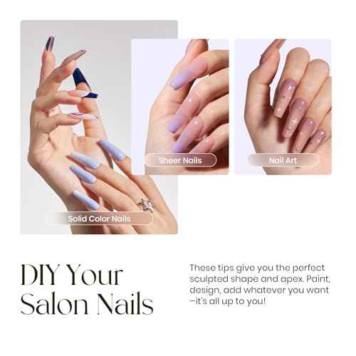 Tipex Instant Apex Nail Tips: Long Coffin, Full Cover Gel, Thicker Acrylic, Strong Hard Clear Pre-etched Press-on Nails