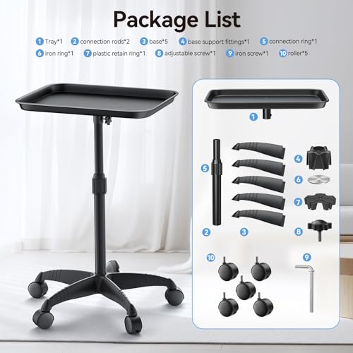 Salon Tray, Adjustable Height Salon Rolling Tray Cart with Wheels, Aluminum Hairstylist Color Tattoo Tray with Wheels for Salon&Spa Use(36inch)