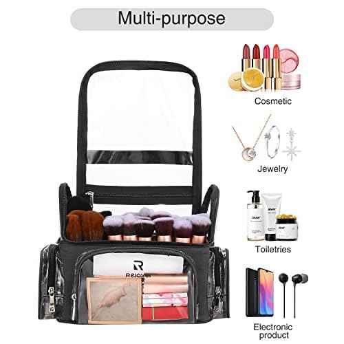 Relavel Extra Large Makeup Case and Makeup Brush Holder Bag, Professional Makeup Organizer, Large Capacity with Adjustable Dividers and Shoulder Strap (Black)