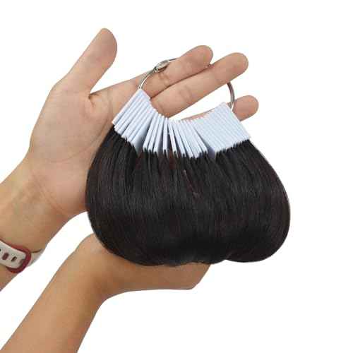 30 Pcs 8" Hair Swatches for Testing Color 100% Real Human Hair Level Swatches for Salon Training (Black)