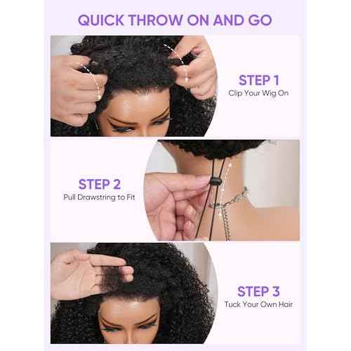 12" Kinky Curly Half Wig Virgin Human Hair | Real 4C Hairline Flip Over | Drawstring Glueless | Beginner Protective 3C/4A | True Length No Cap | 3-in-1 Throw On N Go | Travel Friendly