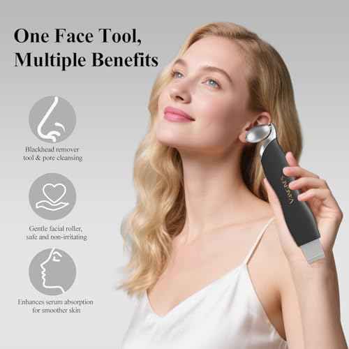 Blackhead Scraper Tool & Skin Scrubber Face Spatula for Blackhead Removal, Pore Cleaning, with Cooling Ice Roller & 2 Silicone Brush Heads (Charcoal Black)