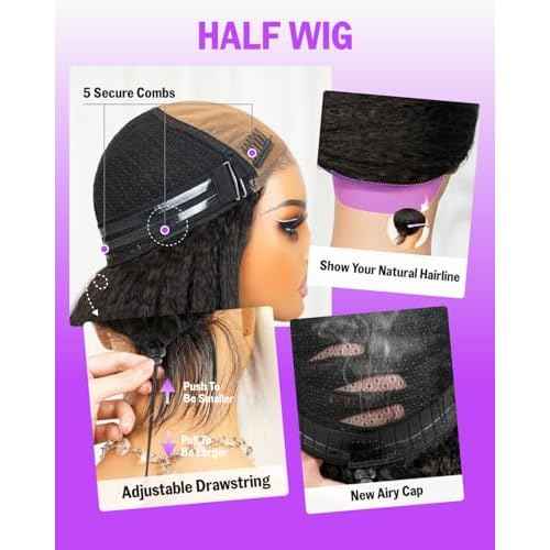 3D Water Wave Half Wig Human Hair 200% Density 3 In 1 Glueless Wigs Human Hair for Women Drawstring Wig Human Hair 100% Real Human Hair 18 Inches