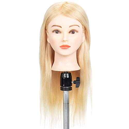 GEX 100% Human Hair Mannequin Head Blonde Training Practice Head for Styling Dying Cutting 613#Blonde (20¡±)