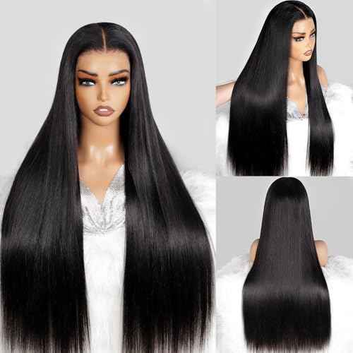 250 Density Straight Lace Front Wigs Human Hair 13x6 Full Lace Frontal Wigs 12A Brazilian Virgin Human Hair Wigs Extra Deep Parting Full Large Lace Wigs for Black Women #1B 18Inch