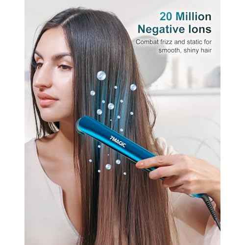 7MAGIC Hair Straightener, Ceramic Flat Iron with LCD, Professional 2 in 1 Hair Iron for Thick Hair, 11 Heat Settings Styling Tool
