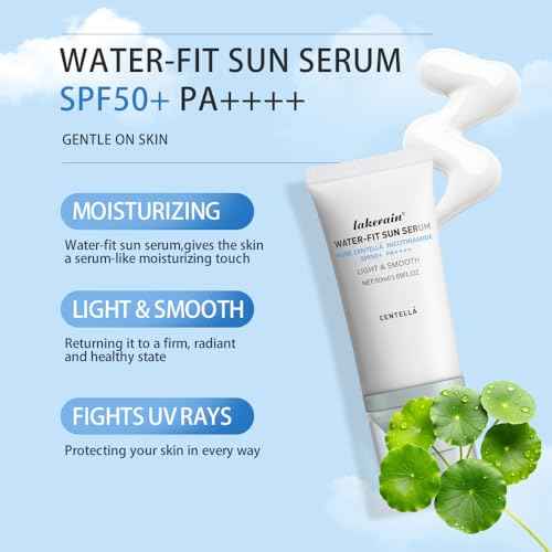 2PCS Centella Sunscreen SPF 50 PA++++, Hyalu Cica Water-Fit Sun Serum, Lightweight Sunscreen with Centella Asiatica, Hydrating & Non-Greasy Sun Protection for Sensitive Skin