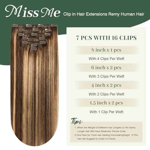 Missme Clip In Hair Extensions Real Human Hair,18in 110g 7pcs Balayage Chocolate Brown To Caramel Blonde Invisible Straight Seamless Clip Ins Hair Extensions For Women