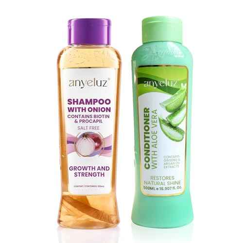 ANYELUZ Onion Shampoo and Aloe Conditioner Set, Strength and Hydration for your Hair, With Onion Extract, Biotin and Argan Oil, Cleanses Deeply and Provides Hydration