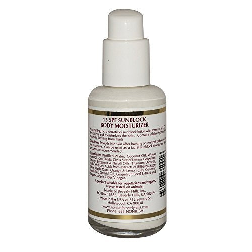 Nonie of Beverly Hills AHA All-Natural 15 SPF Sunscreen ? 100% Vegan & Pure Ingredients ? UVB Protection for Long-Lasting Defense ? Skin Food for Daily Use ? Made in the USA