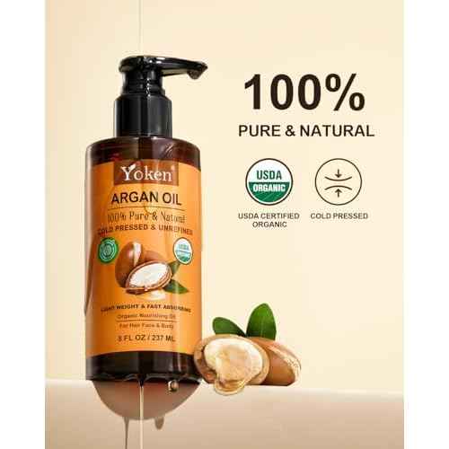 Argan Oil for Hair, Pure and Natural Morocco Argan Oil, Argon Oil For Hair, Scalp, Face & Skin Care, 100% Cold Pressed Hair Conditioner, Unrefined Argon Nails Carrier Oil (8 Fl Oz)