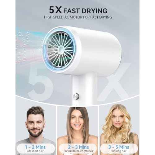 2025 New Hair Blower Dryer, warmmama High Speed Hair Dryers Ionic for Curly Hair, Quiet Thermo-Control Portable Hair Dryer with Diffuser and Nozzle for Home Travel, White