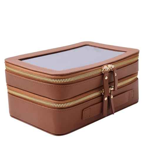 SANHECUN Clear Travel Toiletry bag Toiletry Case Carry on Travel Accessories Bag Makeup Bag Dimensions | LxWxH:9¡± x 6¡± x 4.2¡± (Brown, SHC-TL-2)