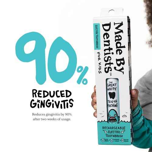 Made by Dentists Kids Electric Toothbrush - Rechargeable Vibrating Toothbrush with Timer, Includes 6 Replacement Heads, Gently Cleans Teeth, Girls and Boys, Kid & Toddlers Age 2+, Shark