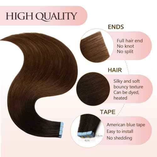 Hair Extensions Real Human Hair Tape in Omber Off Black/Middle Brown 22 inches 20pcs 50g/pack Straight Seamless Weft Skin Hair Tape in Extensions(22 inches #T1b-4)