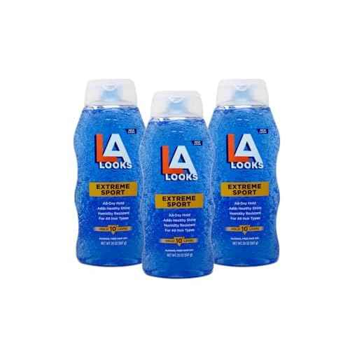 LA Looks Extreme Sport Hair Gel, All-Day Hold, Humidity Resistant, Alcohol Free, Hold Level 10, 20 oz (Pack of 3)