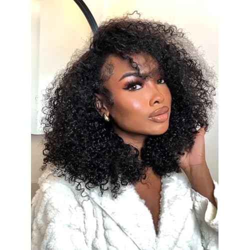Kinky Curly Half Wig Human Hair 3-in-1 Flip Over, Headband & Drawstring Half Wigs for Black Women, 20 Inch, Seamless Glueless Wear & Go, Beginner Friendly, 180% Density Natural Curly Volume