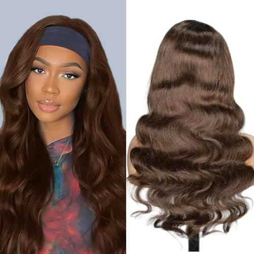 Head Band Wigs Human Hair Chocolate Brown Glueless 100% Human Hair None Lace Front Wig Virgin #4 Colored Headband Wig Human Hair 180 Density 22inch