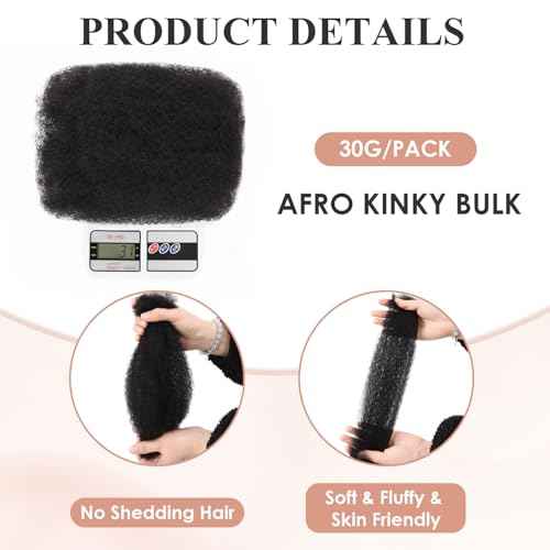 Teresa Afro Kinkys Bulk Human Hair For Twists, Afro Kinky-Curly Human Hair Bulk For Dreadlocks Extensions,Bulk Human Braiding Hair Afro Kinky Twist Extensions Natural And Soft (22 Inch, 30g/Pack)