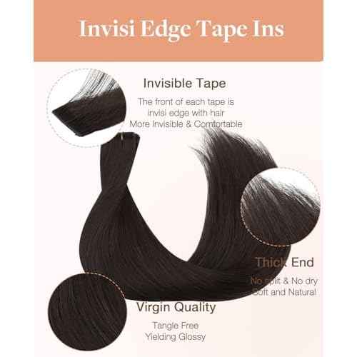 GOO GOO Invisi edge Tape in Hair Extensions Human Hair, 2 Dark Brown 20pcs 20inch 50g, Virgin Human Hair Tape ins, Seamless Injected Tape in Hair Extensions