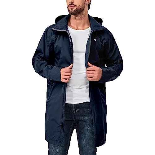 Little Donkey Andy Men's Waterproof Rain Jacket Outdoor Lightweight Mountain Windbreaker Long Coat for Hiking Golf Travel