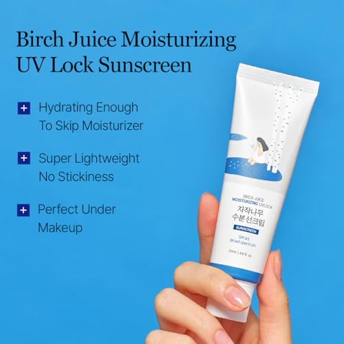 ROUND LAB Birch Juice Moisturizing UV LOCK SPF 45 1+1 (2-pack), Hydrating Lotion-like Lightweight Glow Sunscreen for Sensitive Skin, No White Cast, Fragrance-Free, Protector Solar, Korean Sunscreen