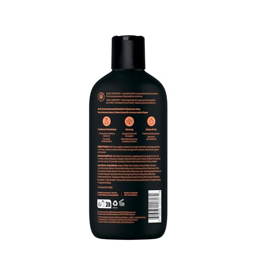 ATTITUDE Men's Shampoo and Conditioner 2-in-1, Nourishing For Dry Hair and Scalp, With Panthenol and Ginseng, 97% Natural Origin Ingredients, EWG Verified, Patchouli & Bourbon, 14 Fl Oz (Pack of 3)