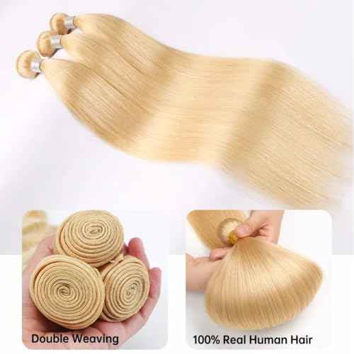 613 Bundles Straight Blonde Bundles Human Hair 12A Brazilian Virgin 613 Straight Human Hair Bundle 16 18 20 Inch Quick Weave 3 Bundle