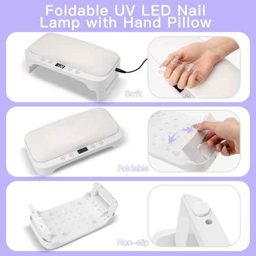 UV Nail Lamp with Arm Rest & UV Gloves, Professional LED Nail Light for Gel Nails Polish, 4 Timers Foldable Nail Dryer with Hand Rest for Nails Tech Manicure Salon Home Use White