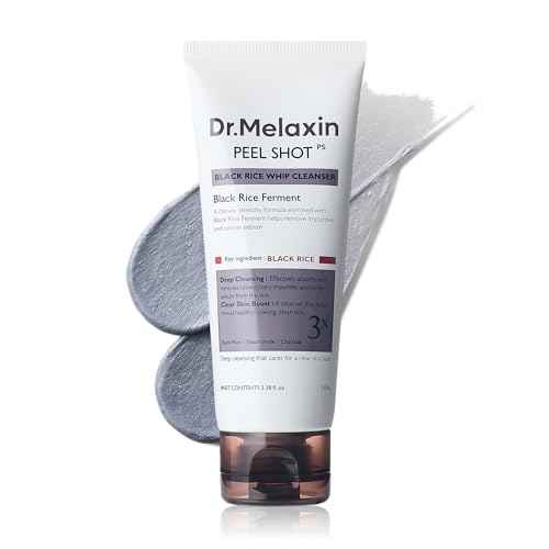 Dr.Melaxin Peel Shot Black Rice Mochi Whip Cleanser 100ml formulated for blackheads, clogged pores, excess sebum, and dull skin