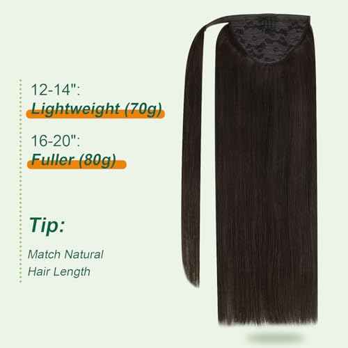 Easyouth Human Hair Ponytail Extensions Dark Brown Pony Tails Hair Extensions Human Hair Brown Ponytail Extension Human Hair for Women 18Inch 80g