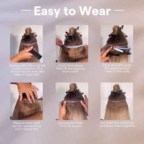 Full Shine Tape in Weft Hair Extensions Human Hair Color 18 Ash Blonde Highlight 613 Blonde Genius Weft Tape in Extensions Long Tape Weft for Daily Office Look Lightweight 18Inch 50G One Piece