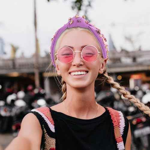 Music Headbands for Women, Singer Fans Gift Guitar Red Lip Rhinestone Wide Jeweled Knotted Headband, Crystal Beaded Jeweled Knot Embellished Headband Hair Accessories Concert Birthday Gift - Purple