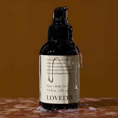 Loved01 Face & Body Oil, John Legend Skincare, Daily Hydration, Lightweight & Non-Greasy Formula with Vitamin E & A, Serum for Scars & Stretchmarks, 3.4 oz