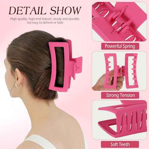 5 PCS 5 Inch Extra Large Claw Clips for Women, Acrylic Jumbo Claw clips for Thick Long Curly Hair, Rectangle Matte Hair Claws Clips, Non-slip Square Hair Clips for Women, Christmas Gifts (cherry pink)
