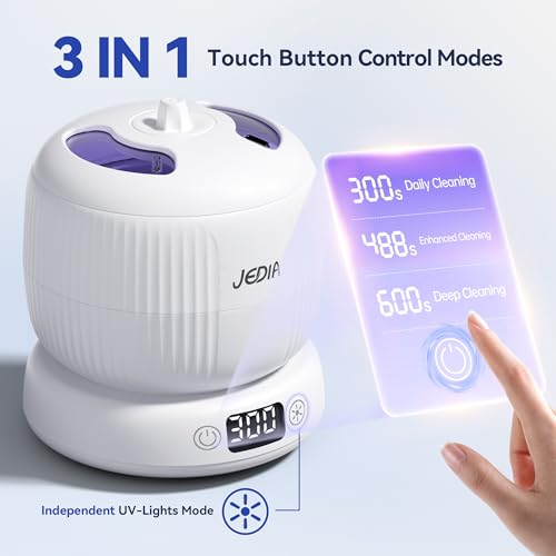 2025 Upgrade JEDIA Ultrasonic Retainer Cleaner Machine with 4 Modes ? 45kHz 180ML Ultrasonic Cleaner for Retainer, Denture, Mouth Guard, Jewelry, Ring, Leak-Proof Detachable Tank & Base, Easy-to-Clean