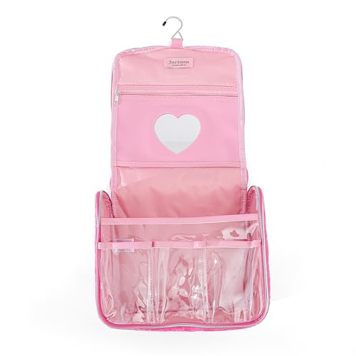 Juicy Couture Pink Makeup Bag Cosmetics Organizer Travel Essentials Hanging Hook Heart Velour