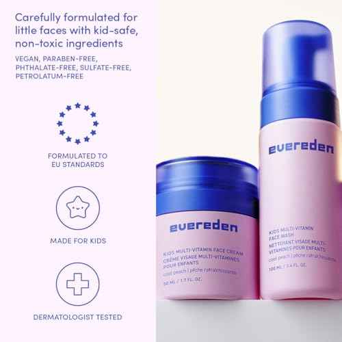 Evereden Kids Skincare & Sunscreen Essentials Set - Multi-Vitamin Face Wash, Face Cream & SPF 50 Mineral Sunscreen - Clean, Vegan, Non-Toxic Skincare for Kids 3+