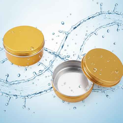 Patelai 2 oz 120 Pcs Metal Round Tins Aluminum Tin Cans Salve Tins Containers with Screw Lid 20 Sheets Stickers for Christmas Salve Spice Candies Balms Candles(Gold)