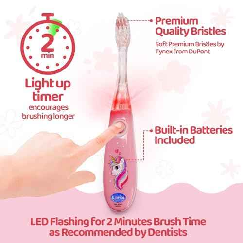 Lily's Home Kids Flashing Timer Toothbrush with Soft Bristles, Rising Cup & Cover - Fun 2-Min Light-Up Brushing for Children - Toddler Toothbrush Kit (Unicorn) - Set of 2