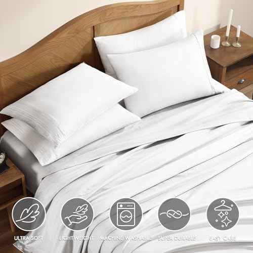 ClevaHome Sheet Set Full Size, 4-Piece Bedding, Lightweight & Super Soft Easy Care Microfiber? Shrinkage & Fade Resistant Bedding Set with 14'' Deep Pockets (Pearl White)