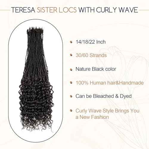 Teresa 0.2cm Micro Sister loc Extensions Human Hair Micro Locs Extensions Human Hair Interlocking Sisterlocks Sister Locs Curly Ends 100% Real Human Hair Dreadlock Extensions£¨18 Inch 30 Strands£©
