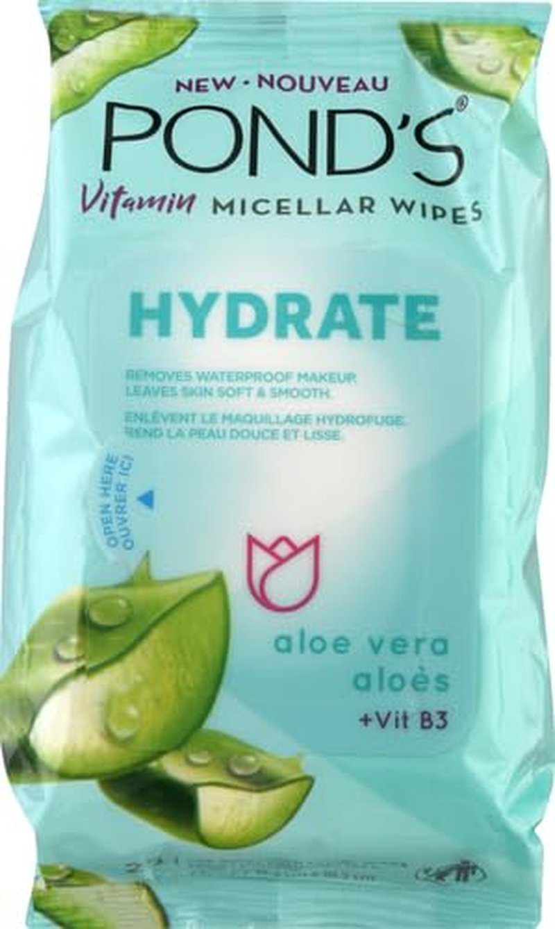 Pond's Vitamin Micellar Wipes - Hydrating Aloe Vera for Dry Skin | 25 Wipes (Pack of 2)