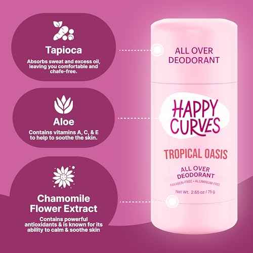 HAPPY CURVES All Over Whole Body Deodorant for Women - Aluminum-Free - Invisibile All Day Layer of Full Body Protection for Odor Control Only, Sensitive Skin, & Private Parts (Tropical Oasis)