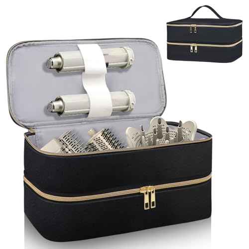 Travel Carrying Case for Shark Flex Style, Double Layer Storage Case for Shark SpeedStyle Hair Dryer Attachments, Waterproof PU Leather Organizer Bag for Shark Flexstyle Airwrap Styler (Black)