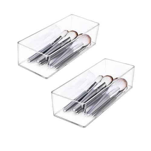 JessLab Acrylic Organizer, 2PK Cube Sections Makeup Organizer for Drawer, Makeup Organizer for Vanity, Countertop, Bathroom, Kitchen and Cabinet Storage(1+1 Compartment)