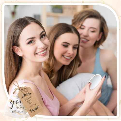 Tradder 50 Sets Compact Mirrors Bulk Women Gifts Inspirational Appreciation Employee Quinceanera Gifts Small Purse Pocket Makeup Mirrors for Mother's Day Coworker Nurse Bridal Souvenir Bag(White Gold)