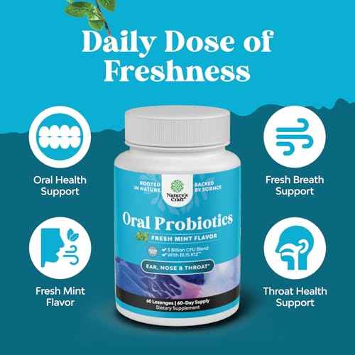 Oral Probiotics for Teeth and Gums - Minty Fresh BLIS K12 Oral Probiotics for Mouth Bad Breath Dry Mouth and Dental Health Support with 3 Billion CFU - Chewable Xylitol Lozenges Mint Flavor (3 Pack)